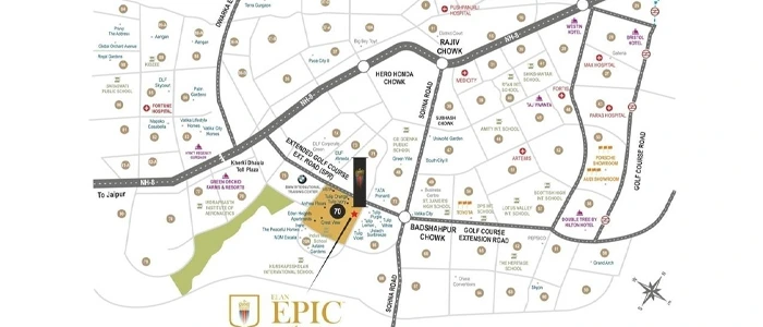 Direction location map of elan epic sector 70 gurugram