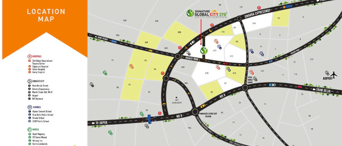 Direction of Signature Global city in Sector 37D Gurugram by Clickable Image of Google Maps