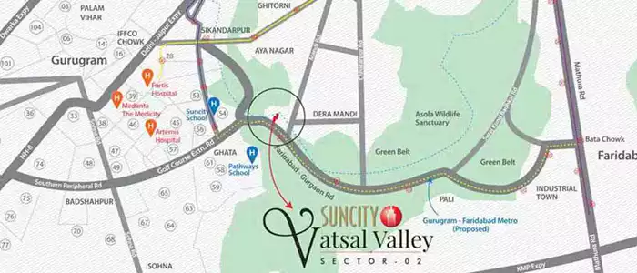 Location map via google maps with clickable image of Suncity Vatsal Valley