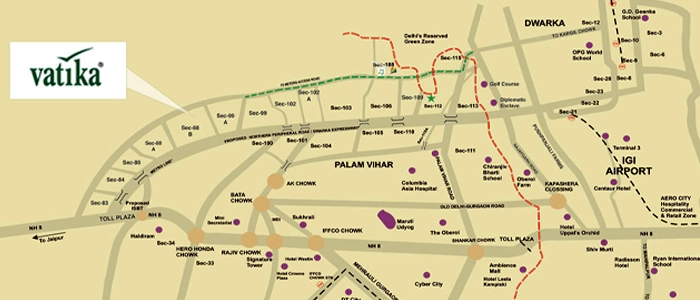 Location of google map to Vatika Express City Sector 88A Gurugram